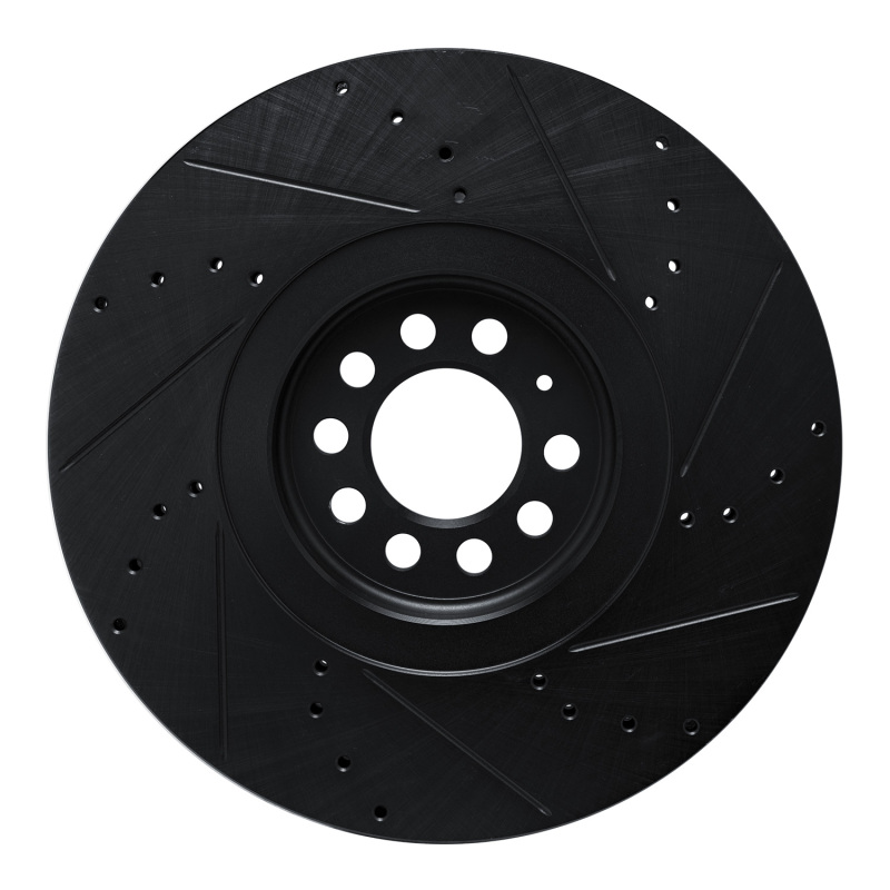 Audi TT Quattro Brake Rotor (1) - Front Left - R1 Concepts - Drilled & Slotted - Black - `04-`06